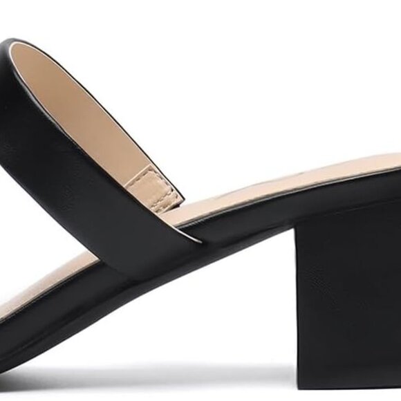 Women’s Chunky Open Toe Heels Sandals Slip On Low Heel Dress Shoes - Picture 4 of 6